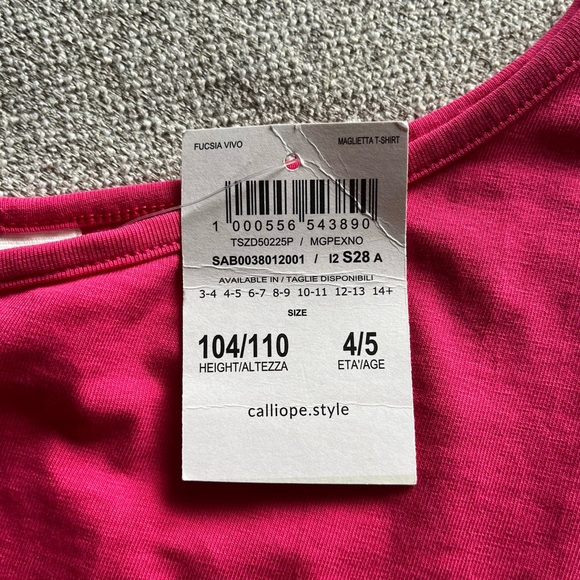 NWT Calliope Girls Pink Tank / Tshirt with flower detailing - size 6/7 - Picture 3 of 5